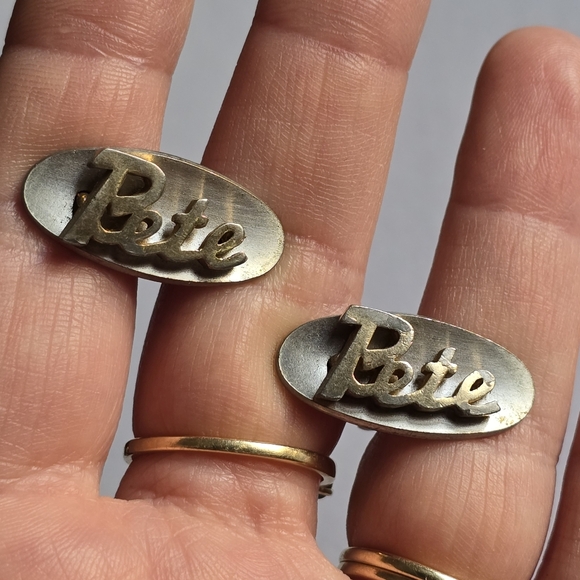 Vintage Pete cuff links name jewelry Peter gold silver tone cufflinks - Picture 3 of 10